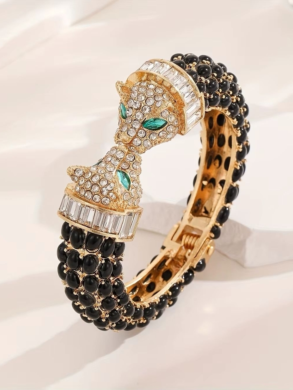 Luxury Panther Cuff Bracelet Black Crystal Gold Statement - Picture 4 of 11